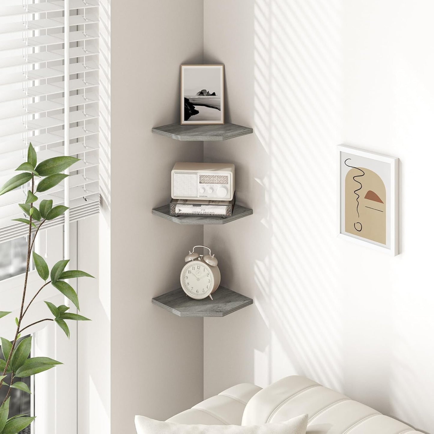 Set 3 Fun Memories Corner Shelf Wall Mount, Floating Corner Shelves, of Corner Wall Shelf Organizer, Rustic Wood Wall