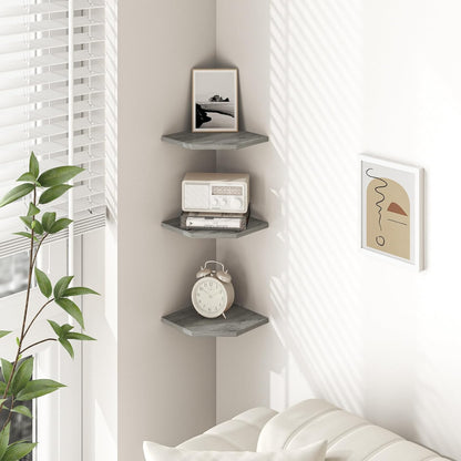 Set 3 Fun Memories Corner Shelf Wall Mount, Floating Corner Shelves, of Corner Wall Shelf Organizer, Rustic Wood Wall