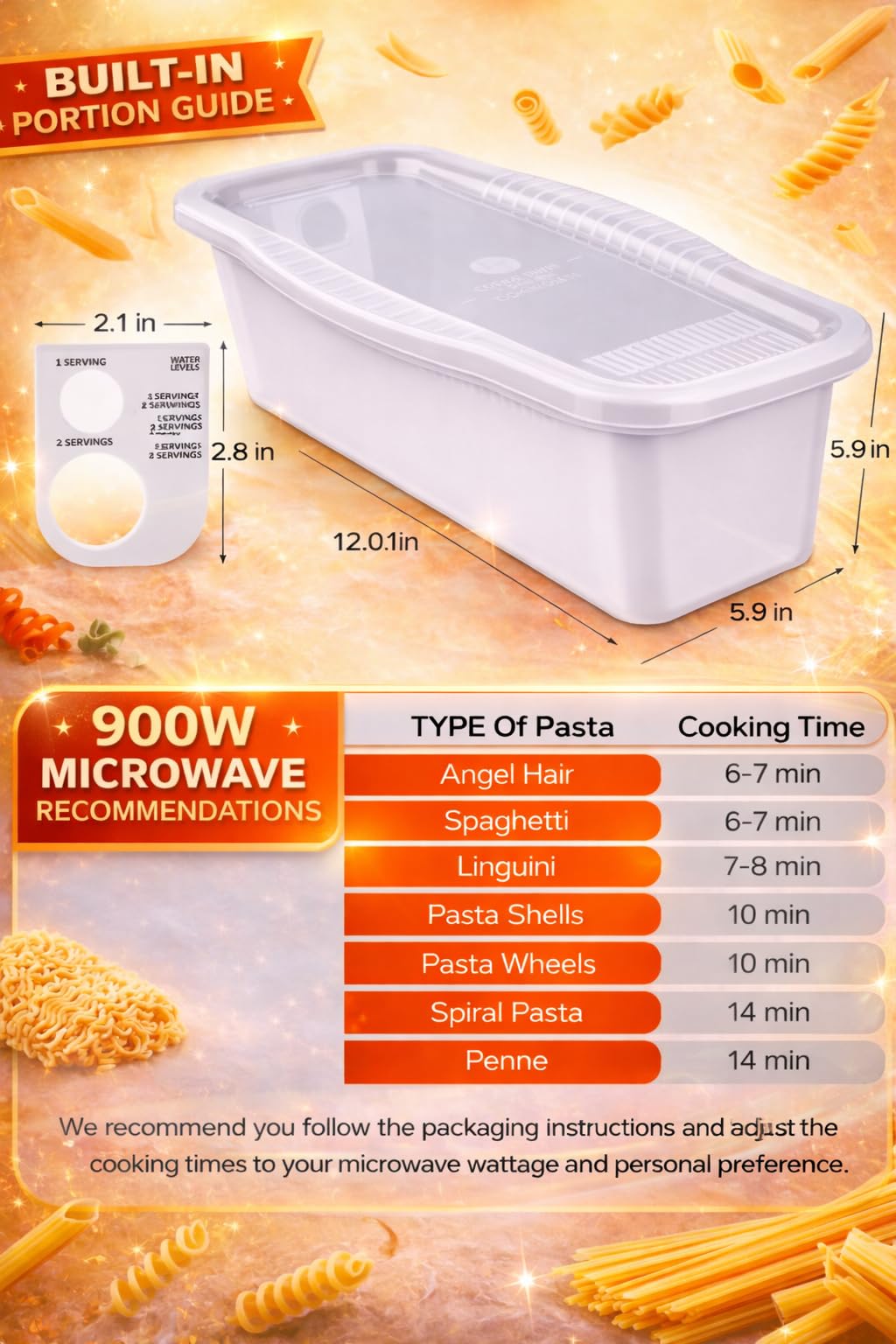 Microwave Pasta Cooker with Built-In Portion Tool, BPA-Free Microwave Pasta Maker for Spaghetti, Ramen & Vegetables, Dishwasher Safe