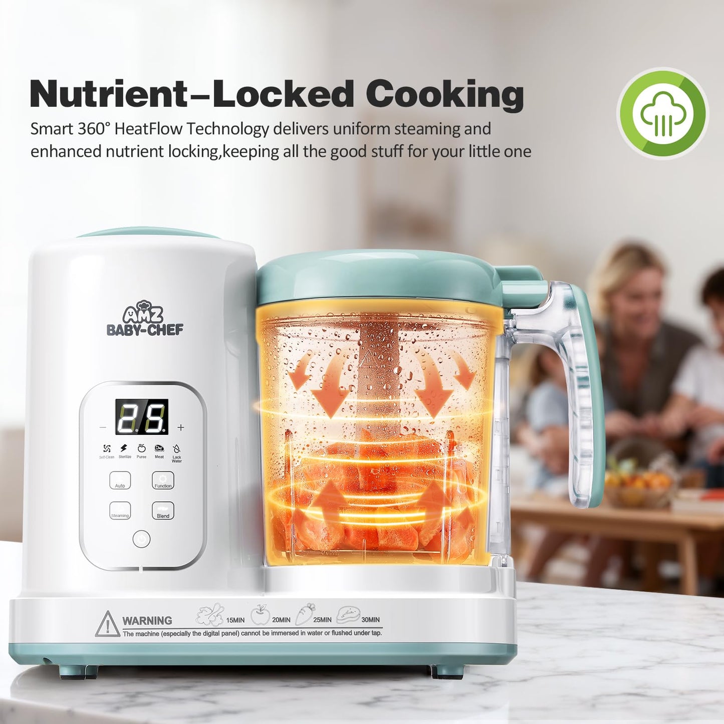Baby Food Maker Pro Steamer Blender: 4 in 1 Auto Steam Blend and Puree Maker with Self-Clean for Healthy Baby and Toddler Meal Prep - BPA-Free White+Green