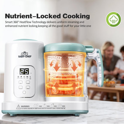 Baby Food Maker Pro Steamer Blender: 4 in 1 Auto Steam Blend and Puree Maker with Self-Clean for Healthy Baby and Toddler Meal Prep - BPA-Free White+Green