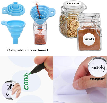 24 Pack 4oz 24 SPANLA Spice Jars, Small Glass Jars with Airtight Hinged Lid, With Spice Labels & Silicone Funnels