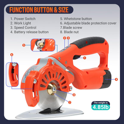 VLOXO Cordless Electric Rotary Scissors Power Fabric Cutter Rechargeable Rotary Cloth Scissors Adjustable Speed Electric Cutter with 2 Battery for Cutting Fabric Carpet Leather Multi-Layer Cloth