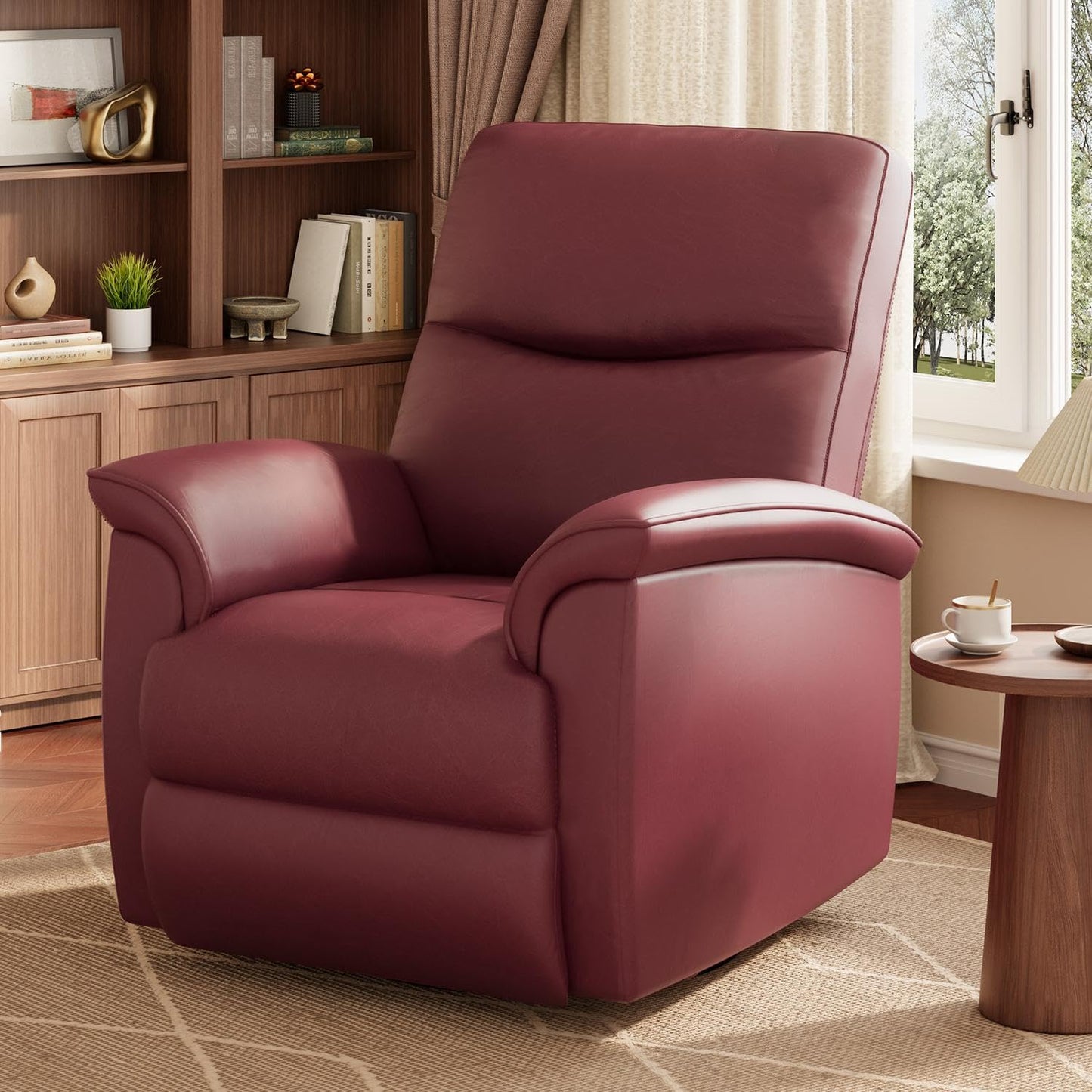 Garvee Power Swivel Recliner Chair, PU Leather Electric Reclining Armchair with Free Position, 270 Degree Swivel, 38.6 in Wide Seat, 350 Lb Capacity, Single Sofa for Living Room Bedroom, Dark Red