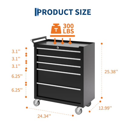 Rolling Tool Chest, 5 Drawers Tool Storage Cabinet with Wheels, Portable Tool Cabinet Organizer with Locking System & Drawer Liners,Universal Lockable Wheels, Tool Storage Cart for Garage, Workshop