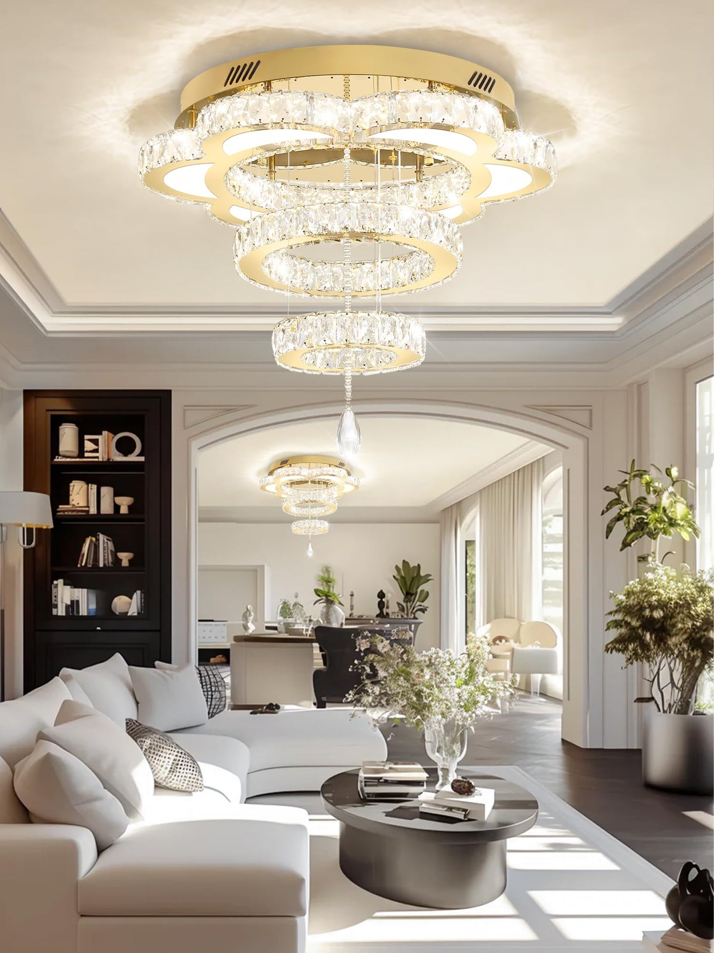 ykolupty W24 Modern Crystal Gold Chandelier for Living Room Dining Room,Bedroom, Entrance Ceiling Light Lamparas de techo LED Dimmable 2700K-6000K