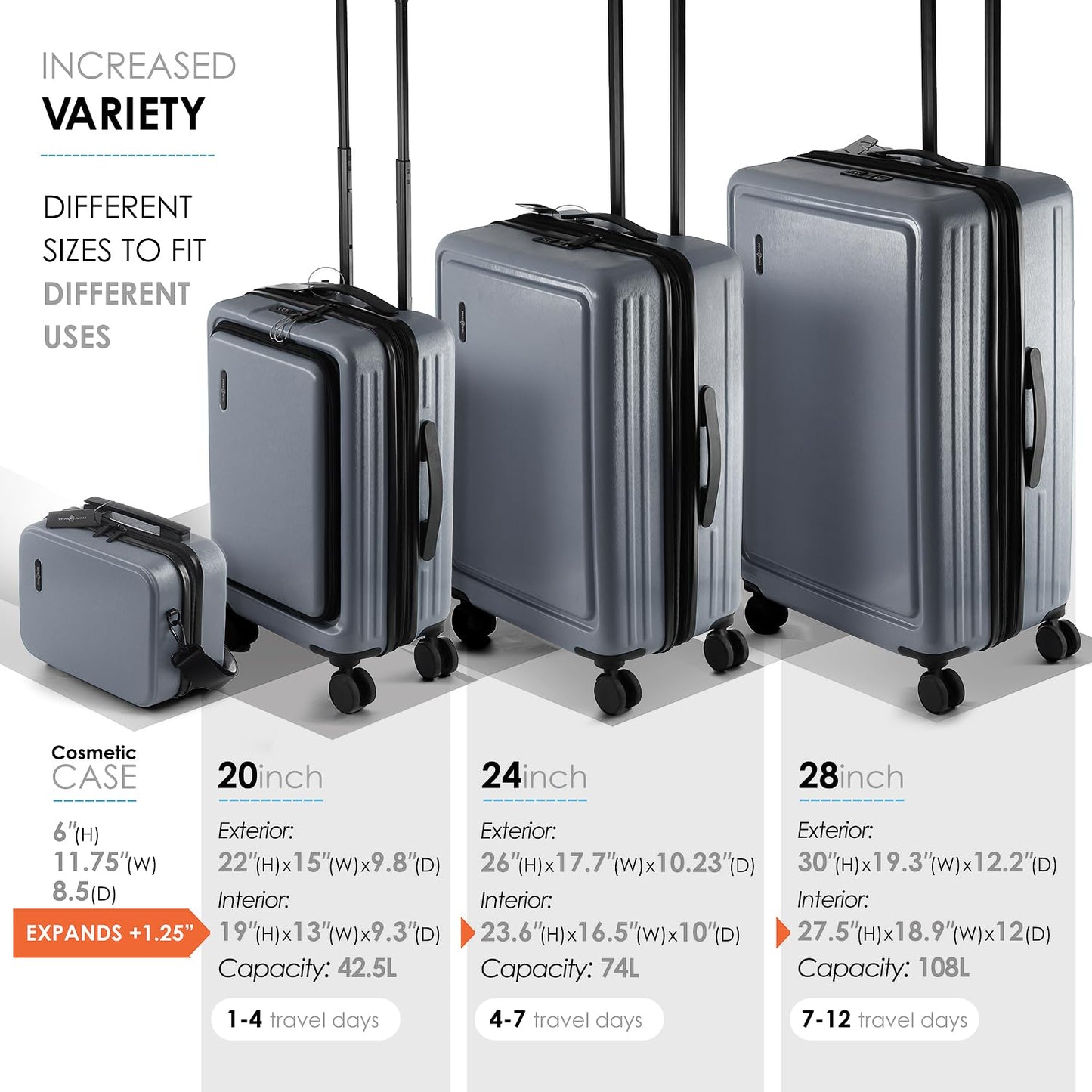 TRAVELARIM Hard Shell Luggage Sets with Spinner Wheels 4 Piece, Expandable Large Suitcases with TSA Lock, Travel Large Suitcase Set, Teal Luggage Set