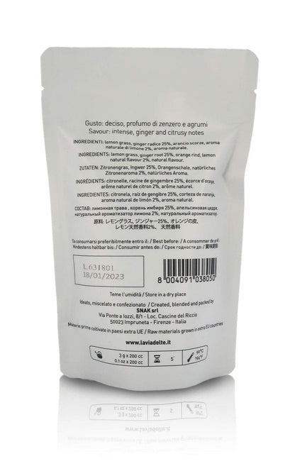 La Via del Te Herbal Tea Ginger Lemon, Revitalizing Herbal Tea with Lemongrass & Ginger, Pouch, 40g / 1.41oz (Pack of 2 Pieces)