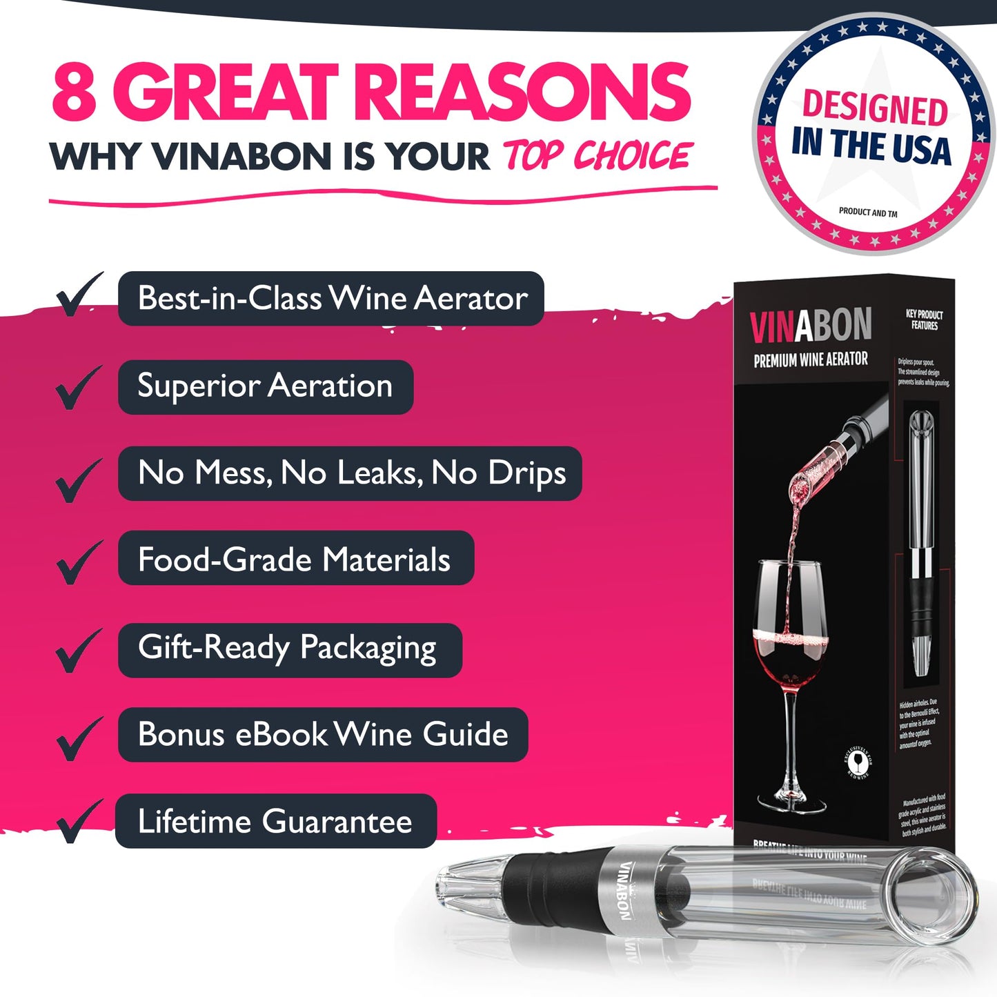 VINABON Wine Aerator - Improved 2026 Wine Aerating Pourer and Wine Air Aerator Decanter Spout for Enhanced Wine Flavor and Bouquet, Includes WineGuide Ebook