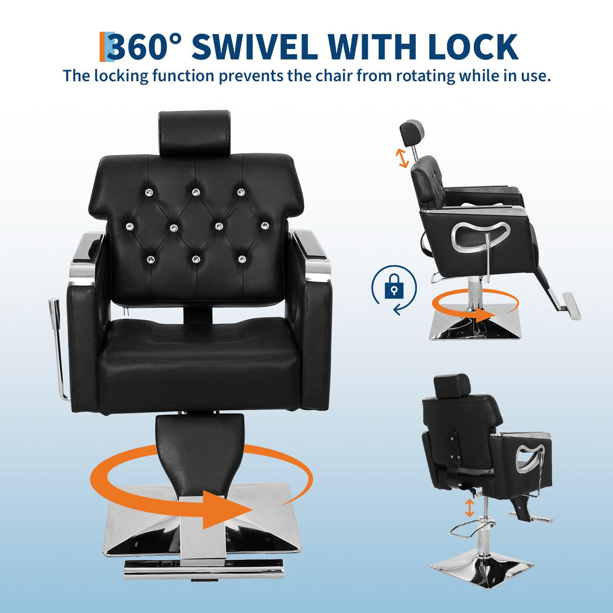 GarveeHome Barber Chair, PU Leather Reclining Salon Chair for Hair Stylist with High-Density Sponge Cushion, Hydraulic Pump Adjustable Height, 360° Swivel, Beauty Spa Equipment, Black and Chrome