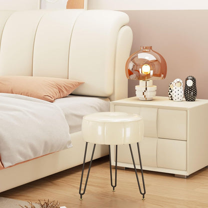 12.6" D12.6" W17.32" UHBD036W YMYNY Vanity Stool Chair, Pumpkin Style Faux Leather Stool, Pouf Couch Stool, Modern