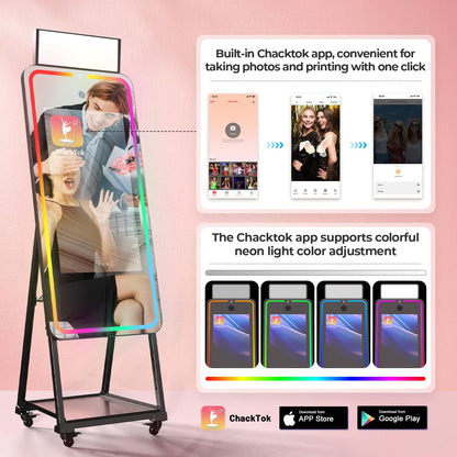 MWE Magic Mirror Photo Booth Machine Touch Screen with Printer,12MP 4K HD Camera,RGB Surround Light Music Sync,Professional Photography Light,Dual System,Software APP Remote Control (47in+Printer)
