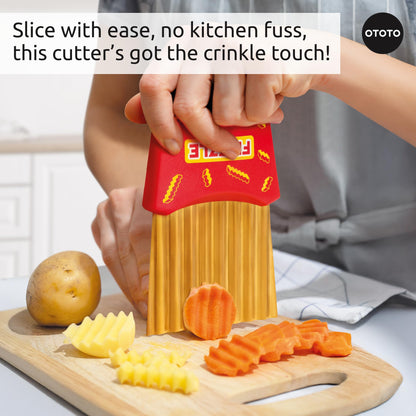 NEW - OTOTO Frizzle Crinkle Fry Cutter - Crinkle Cutter for Veggies, Waffles, Fries, Cool Kitchen Gadgets, Cute Kitchen Accessories, Funny, Unique Gifts, White Elephant Gifts, Quirky