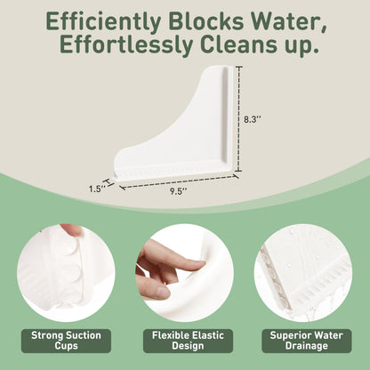 Roslim Shower Corner Splash Guard, 2 Pack No-Adhesive Silicone Bathtub Splash Guards with Suction Cups, Reusable Water Blocker for Tub & Walk-in Shower Corners, Keeps Floor Drier, White