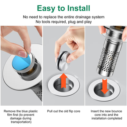 Bathroom Sink Drain Strainer,Universal Pop-Up Sink Stopper Hair Catcher, Anti-Clog Stainless Steel Drain Filter Basket, Removable Sink Drain for Bathroom Sink Stopper