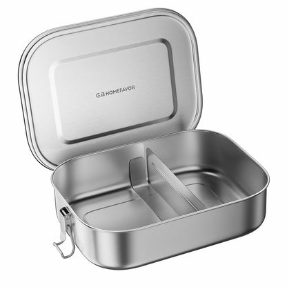 G.a HOMEFAVOR Stainless Steel Bento Lunch Box - Leak-Proof Metal Bento Box, Large Food Container with Lock Clips, Snack Container, Dishwasher Safe, 2 Compartments, 1400 ml/47 oz