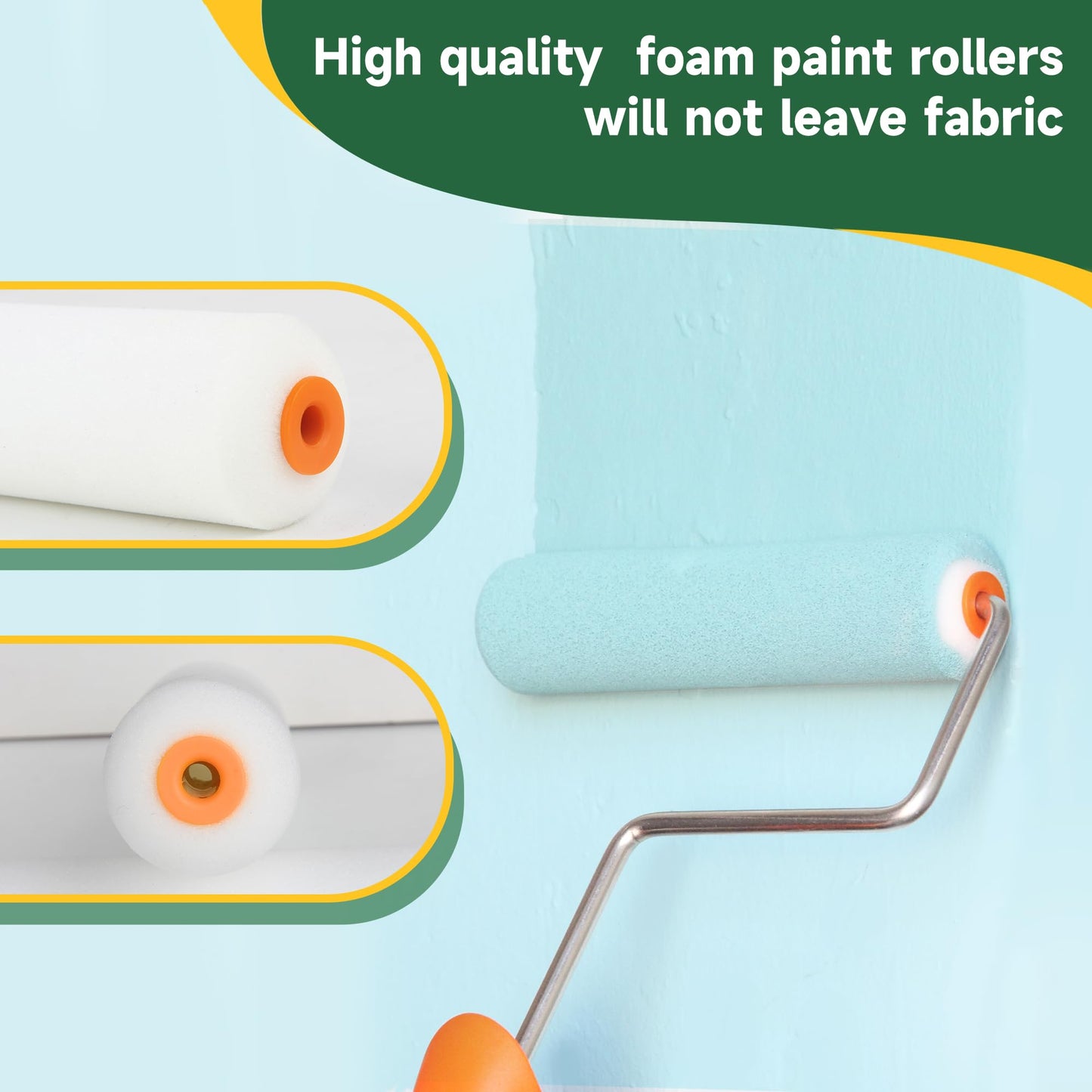 VOOMEY High Density Foam Paint Roller,Paint Roller Covers 6 inch,Small Paint Roller, Sponge Rollers for Painting House,Walls,Ceilings, Doors,Furniture(10 pack)