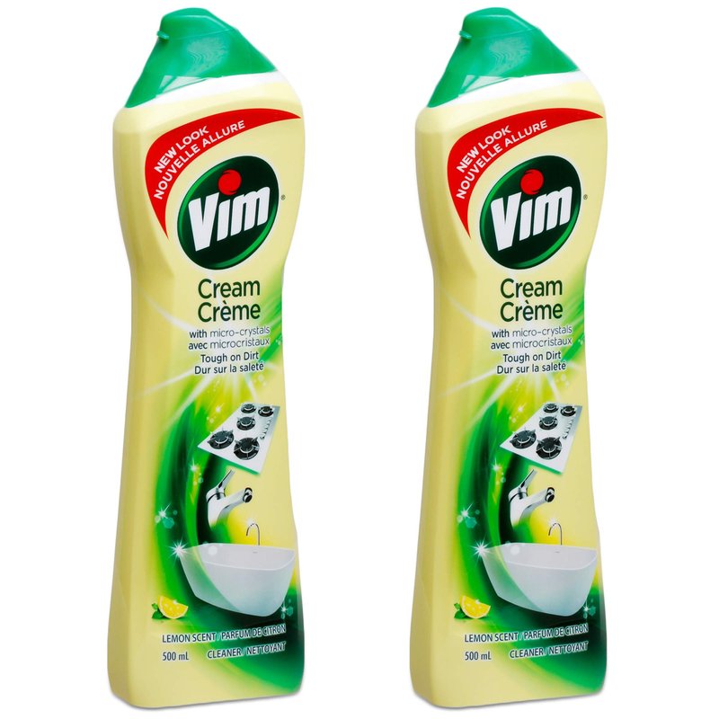 Vim (Cif) Cream Multi Purpose Cleaner with Micro Crystals, Lemon Scent - 16.9 Fl Oz / 500 mL x 2 Pack