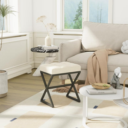 15.74" D11.81" W18.11" UHBD033Y YMYNY Vanity Stool, Linen Footrest Stool, Ottoman Bench with X-Shaped Metal Legs