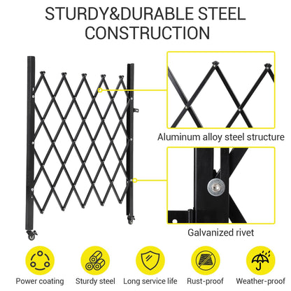 Double Expandable Gate, 64"H x 122"W Folding Security Door Gate, 360° Rolling Barricade Gate, Heavy-Duty Steel Outdoor Retractable Lockable Scissor Gates for Courtyards, Garages, Gardens, Pool