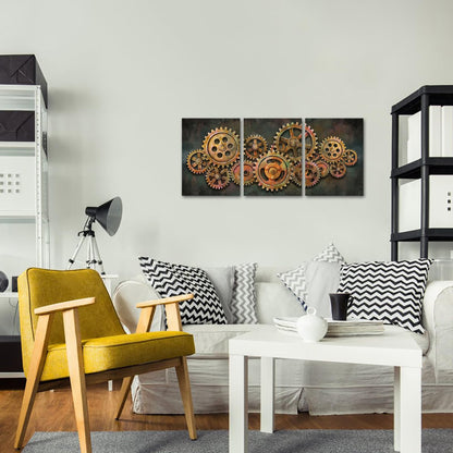 iHAPPYWALL 3 Pieces Abstract Gear Wheel Canvas Wall Art Industrial Steampunk Mechanical Picture Teamwork Gift for Bedroom Home Office Cafe Bar Decor Ready to Hang 16x12inchx3pcs