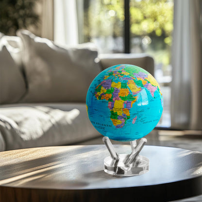 MOVA Globe - Ocean Blue Political Map Classic (4.5") | Rotating World Globe Powered by Light | Educational Home Decor, No Batteries or Wires Needed