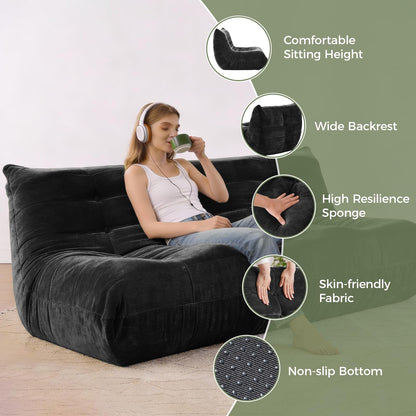 SUYOLS Bean Bag Chair, 3 Seater Fireside Chair Large Bean Bag Sofa for Adults, Memory Foam Chairs Gaming Chairs with Comfy Design & Soft Fabric, Lazy Floor Sofa for Living Room, Bedroom, Dark Gray