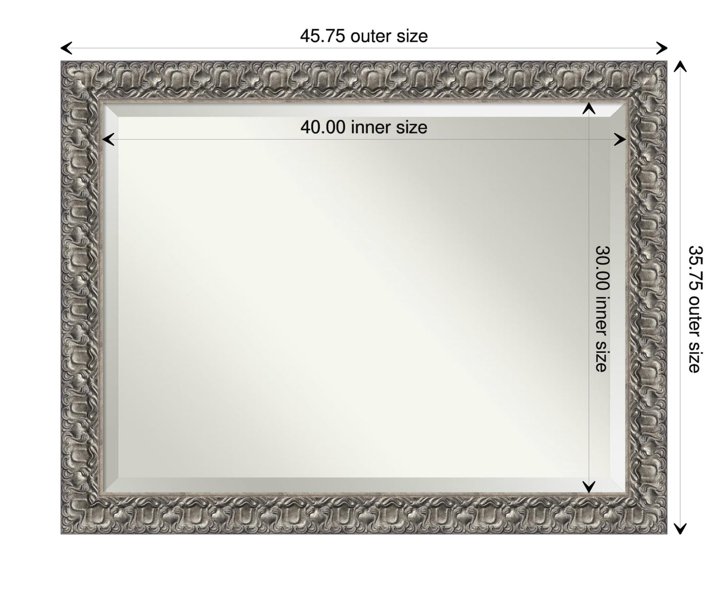 Amanti Art Silver Bathroom Mirror for Over Sink, 36x46 Silver Luxor Rectangle Vanity Mirror, X-Large Traditional Wood Frame, Hangs Horizonally and Vertically, Bathroom Wall Decor, Beveled Edge