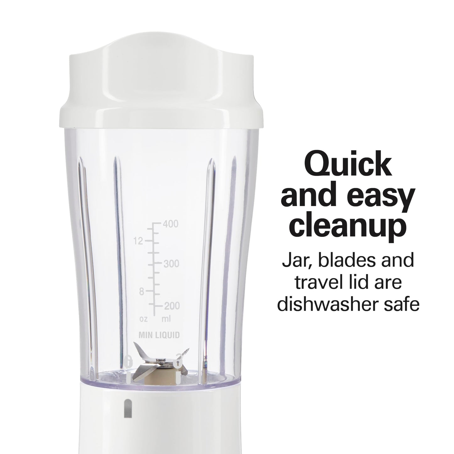 Hamilton Beach Portable Blender for Shakes and Smoothies, 14 Oz BPA Free Travel Cup & Lid, Durable Stainless Steel Blades, Personal Smoothie Blender, White ( 51101V)
