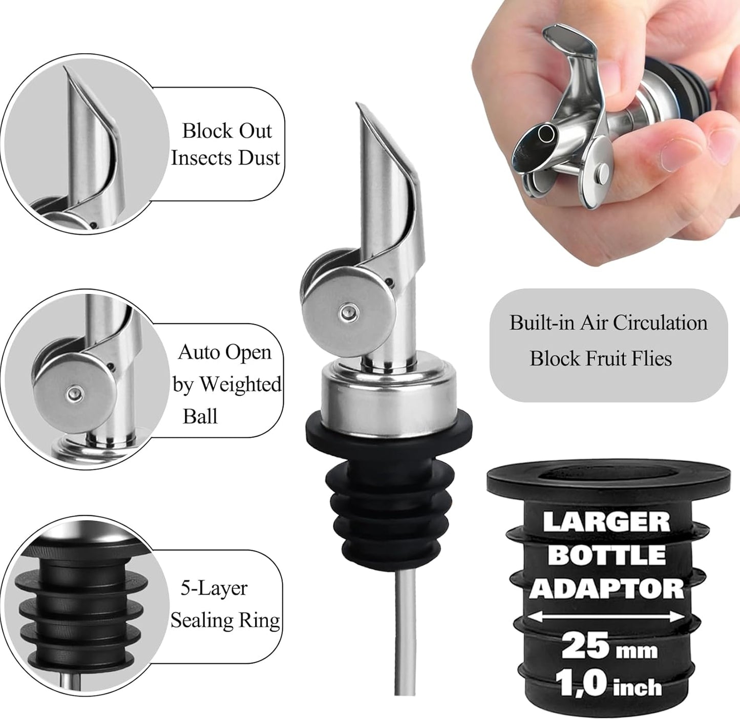 12 Pack Pafusen Olive Oil Pour Spout with Adapters, Oils Pourer for Olive Oil Dispenser Bottle, Easily Turn Your