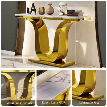 Anewsun Gold Console Table, White and Gold Living Room Sofa Table, 50" Rectangle Console Table for Entryway, Living Room, Office, Foyer, Front Hall, Hallway