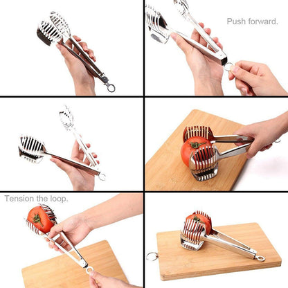 KAYCROWN Tomato Slicer Lemon Cutter Multipurpose Handheld Round Fruit Tongs Stainless Steel Onion Holder Easy Slicing Kiwi Fruits & Vegetable Tools Kitchen Cutting Aid Gadgets Tool