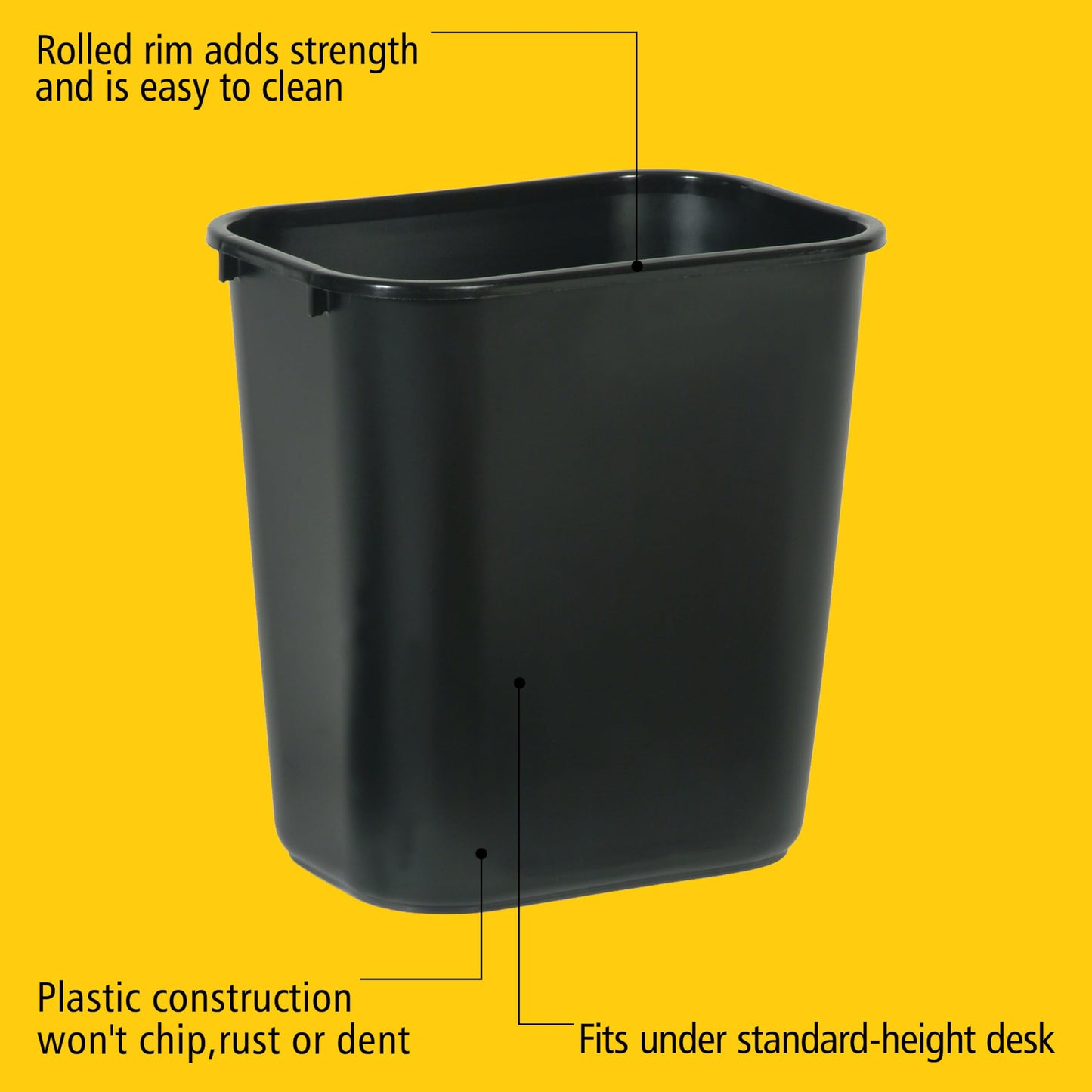Rubbermaid Commercial Products Wastebasket/Trash Can, 7-Gallon/28-Quart, Black, Plastic, for Bedroom/Bathroom/Office, Fits Under Desk/Sink/Cabinet, Pack of 4