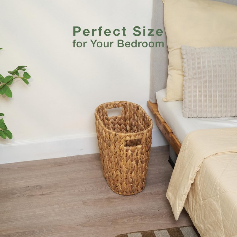 84ECO 2-Pack Oval Wicker Trash Cans – Rattan Trash Can - Wicker Waste Basket for Bathroom, Bedroom, Office - Decorative Waste Basket (Natural Hyacinth)