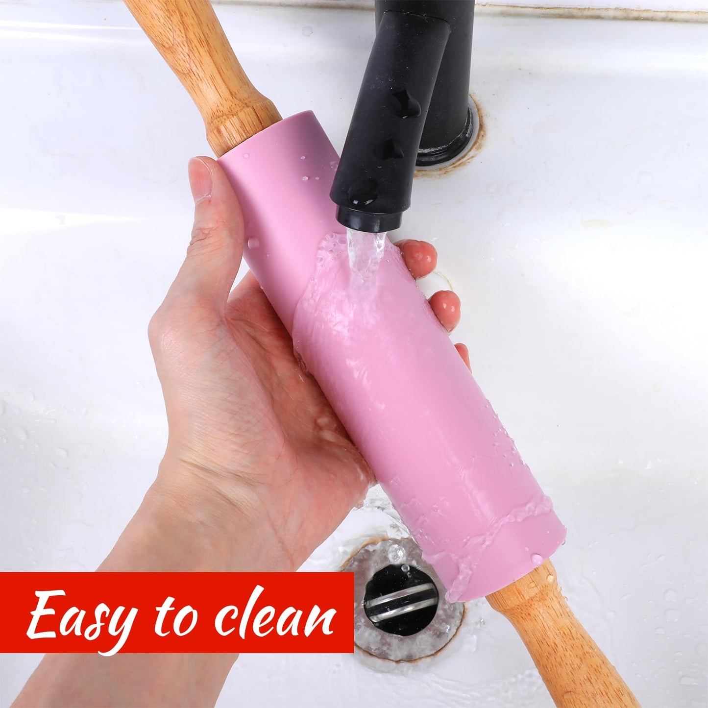 6 Pack 15 Inch Silicone Rolling Pins for Baking, Rolling Pin Non Stick with Wooden Handle, Small Rolling-Pins for Dough, Cookie, Pastry, (6 Colors)