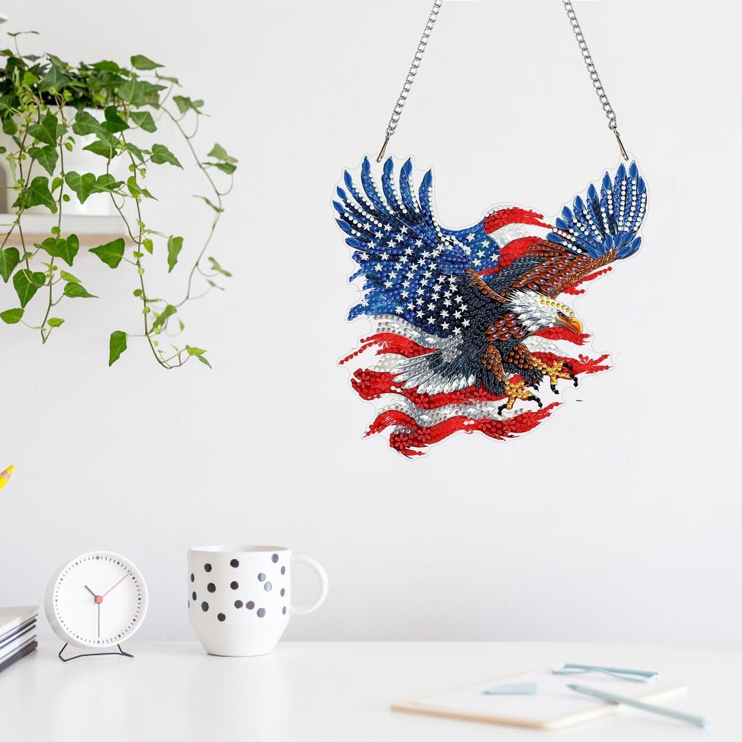 MAXBYE Hanging Diamond Art Kits for Adults Eagle, Special Crystal Double Sided Pendant DIY Diamond Art Painting Kits for Beginners Gift Wall Home Decoration 8×8 inch (4th of July)