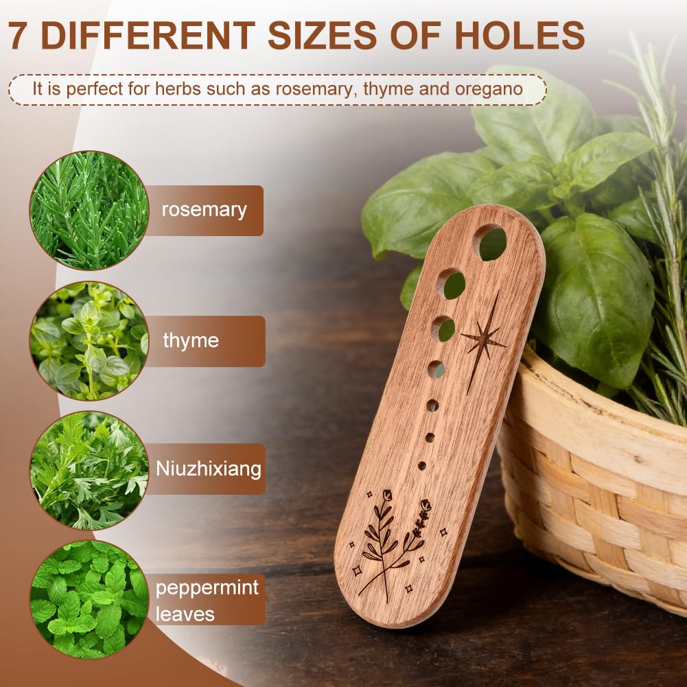 Wooden Vegetable Leaf Separator, 7 Holes Pottery Herb Stripper Tool Supplies, Exquisite Herb Stripper Bowl Gifts with Storage Case for Home Use & Chefs(SIZE:1PC)