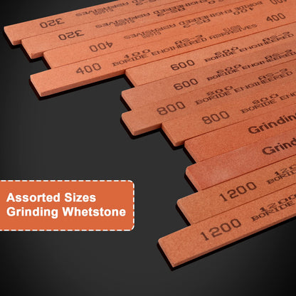 CBRIGHT Sharpening Stone Set, 12pcs Knife Whetstones Set White Corundum Sharpener Honing Stone - Polishing Oil Stone Set Grits 320# 400# 600# 800# 1000# 1200#-(5.9x0.47x0.12Inch)
