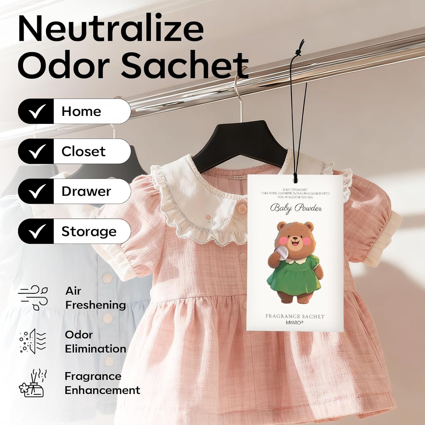 12 Packs Closet MYARO Baby Powder Scent Sachets Room Air Freshener for Drawer Clothes Storage Small Space Odor