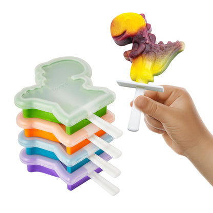 Tovolo Dinosaur Popsicle Molds for Kids Pack of 4 Dino Ice Pop Molds with Sticks, Stackable Popsicle Molds or Toddlers, BPA Free Silicone Fun Frozen Ice Popsicle Molds with Drip Guards