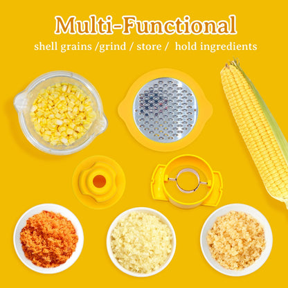 Corn Cob Stripper and Peeler Tool with Bowl, Multifunction Quick Corn Kernel Cutter Set with Grinder, Fast Kernel Peeler for Corn on The Cob, Non-Slip Base for Kitchen
