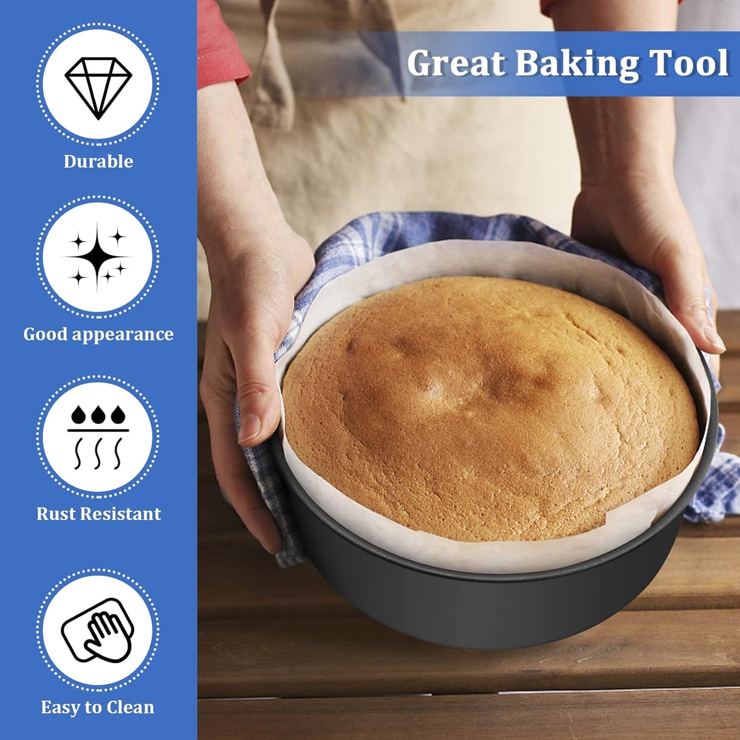 P&P CHEF 8 x 3 Inch Nonstick Cake Pan Set of 2, Round Baking Pans for Birthday & Wedding Layer Cake