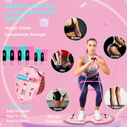 LALAHIGH Portable Home Gym System for Men and Women:Push Up Board, Pilates Bar & 20 Fitness Accessories with Resistance Bands and Ab Roller Wheel-Professional Strength Training Exercise
