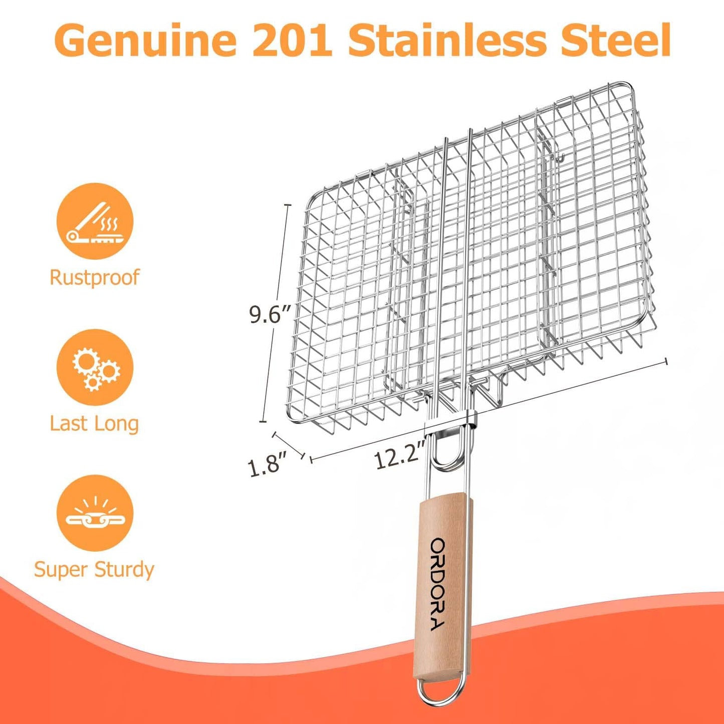 ORDORA Grill Basket, Fish Griling Rack, Rustproof Stainless Steel BBQ Grilling Basket for Meat,Steak etc, Grill Accessories,Grilling Gifts for Men Dad