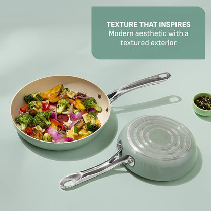 T-Fal Inspire Ceramic Nonstick Frying Pan 2-Pc Set, 8" & 10", Oven Broiler Safe up to 50°F Cookware, Ceramic Frying Pan Skillet, Pots & Pans, Mint Green