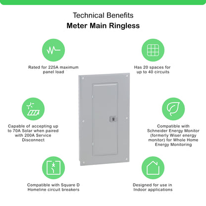Square D - HOM2040M200PC Square D Convertible Mains (Breaker) Load Center, 120/240 Vac, 200 A, 1 Phases, 22000 Air Interrupt