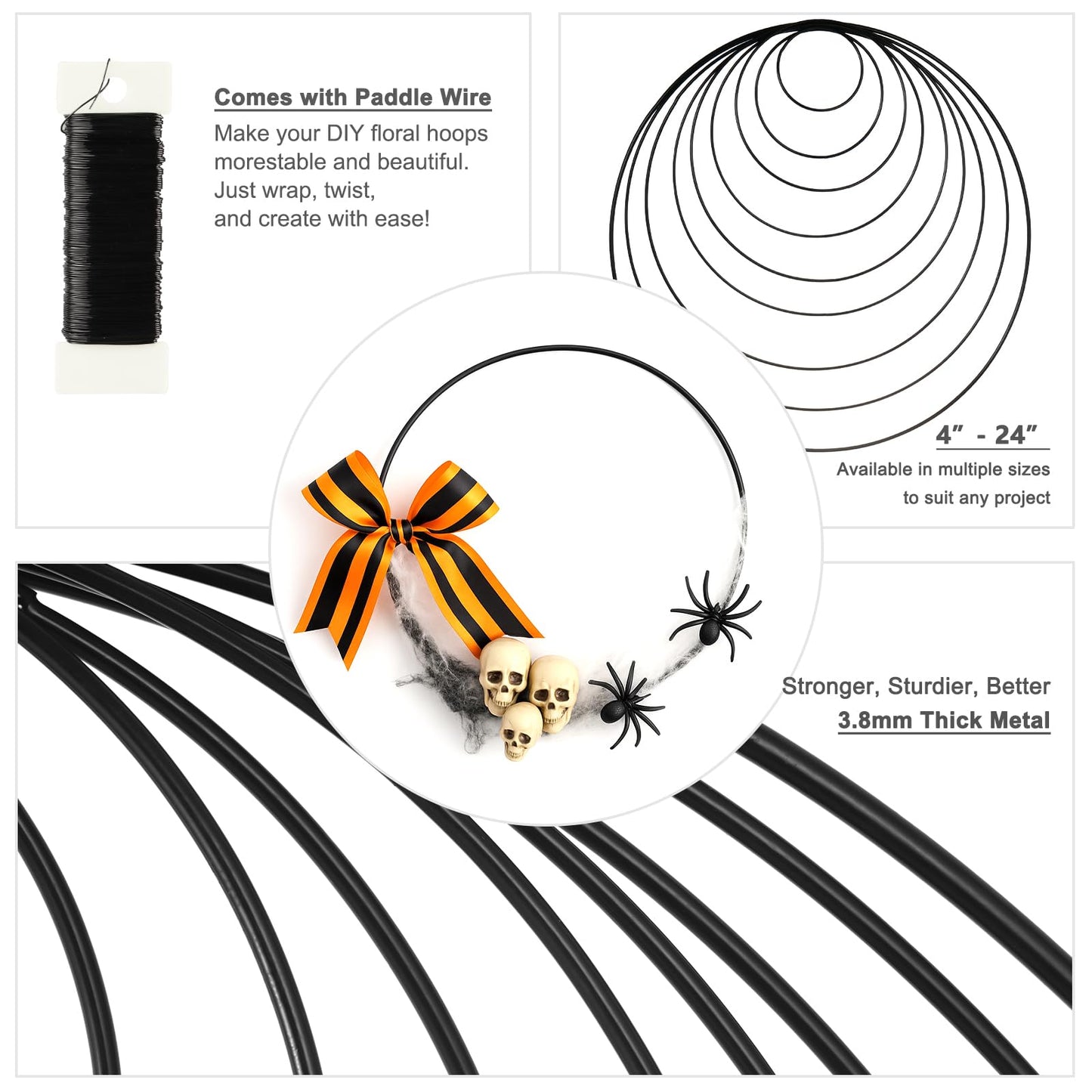 16 Pack Floral Hoops 18 Inch Metal Rings for Crafts Macrame, Dream Catcher, DIY Wreath & Candle Rings, Black