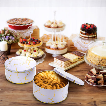 Yopay 3 Pack Cookie Tins with Lids, Round Gift Boxes for Toffee, Marbled Easter Baking Cake Containers for Valentines Gift Giving Puff Pastries Craft Supplies Metal Canister