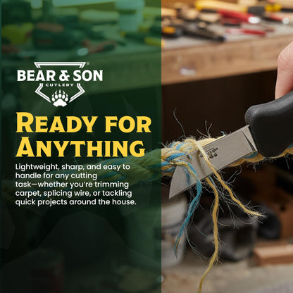 Bear & Son – Fixed 1.75" Splicer Utility Knife | 440 High Carbon Stainless Steel Sheepfoot Blade with Cushioned Kraton Grip | Compact Work, Shop & Everyday Use Fixed Blade Knife – Made in USA