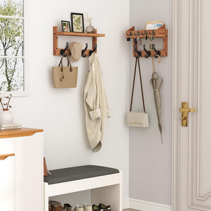 Evermagin 29" Coat Rack Wall Mount with Shelf, 4 in 1 Wall Mounted Coat and Key Hanger with 11 Hooks, Entryway Key Holder with Mail Holder for Living Room, Bedroom